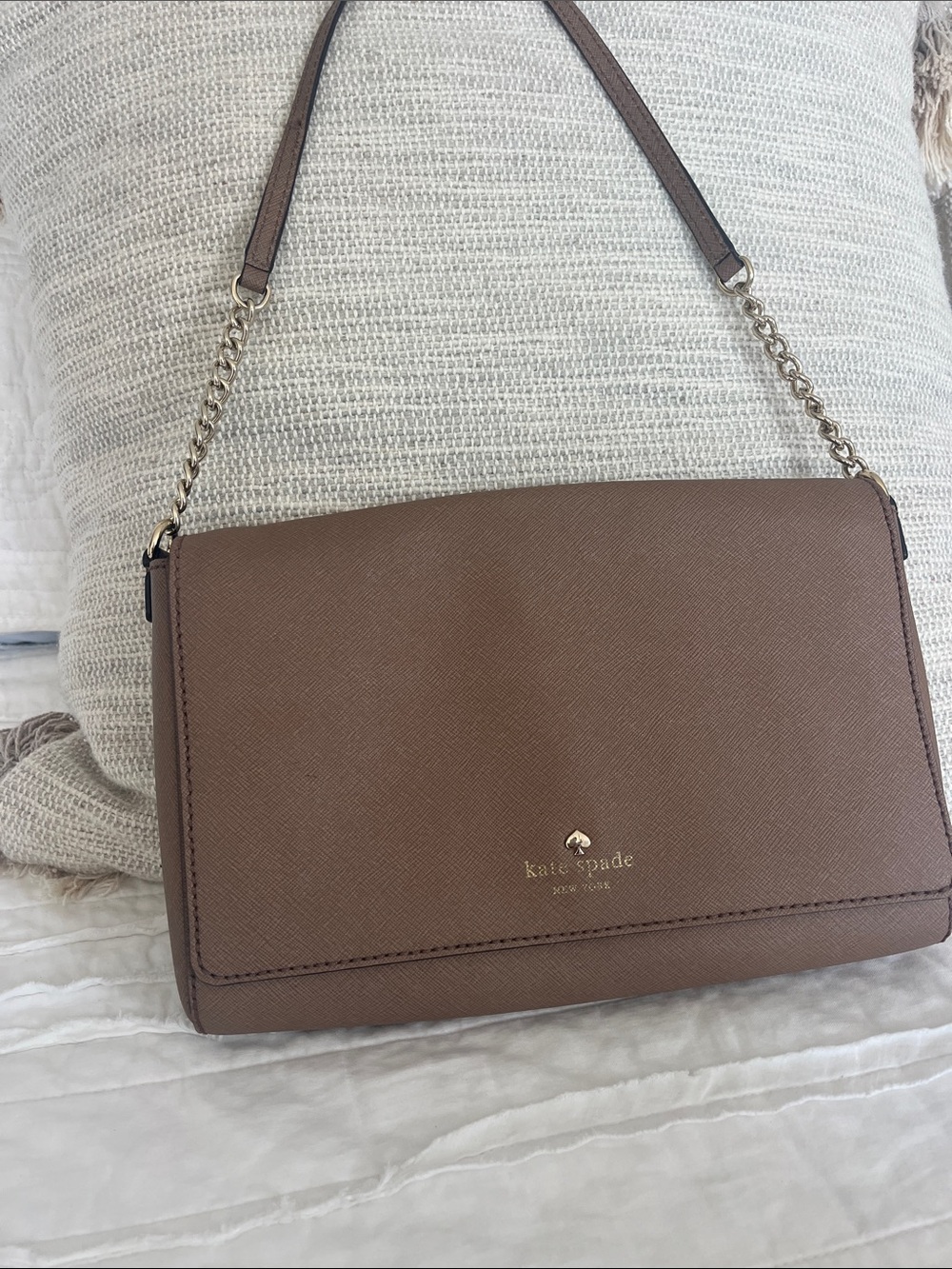 Kate  Spade Taupe/Brown Saffiano Leather Shoulder Bag